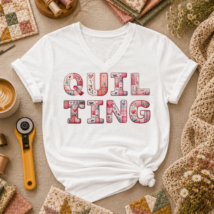 QUILTING Floral Typography Hearts - White