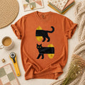 Long Black Cat Split Design T-Shirt