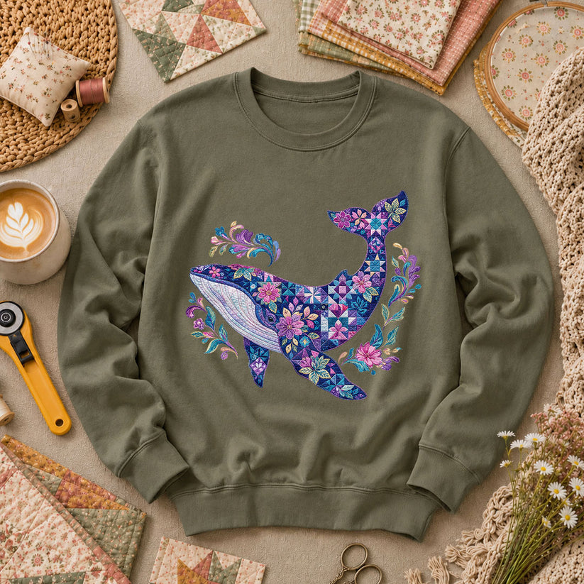 Patchwork Whale Ocean - Military Green