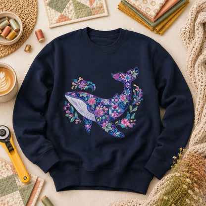 Patchwork Whale Ocean - Navy