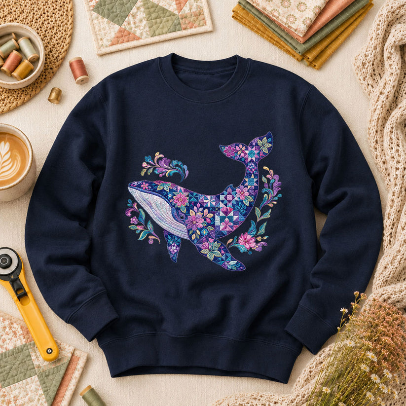 Patchwork Whale Ocean - Navy