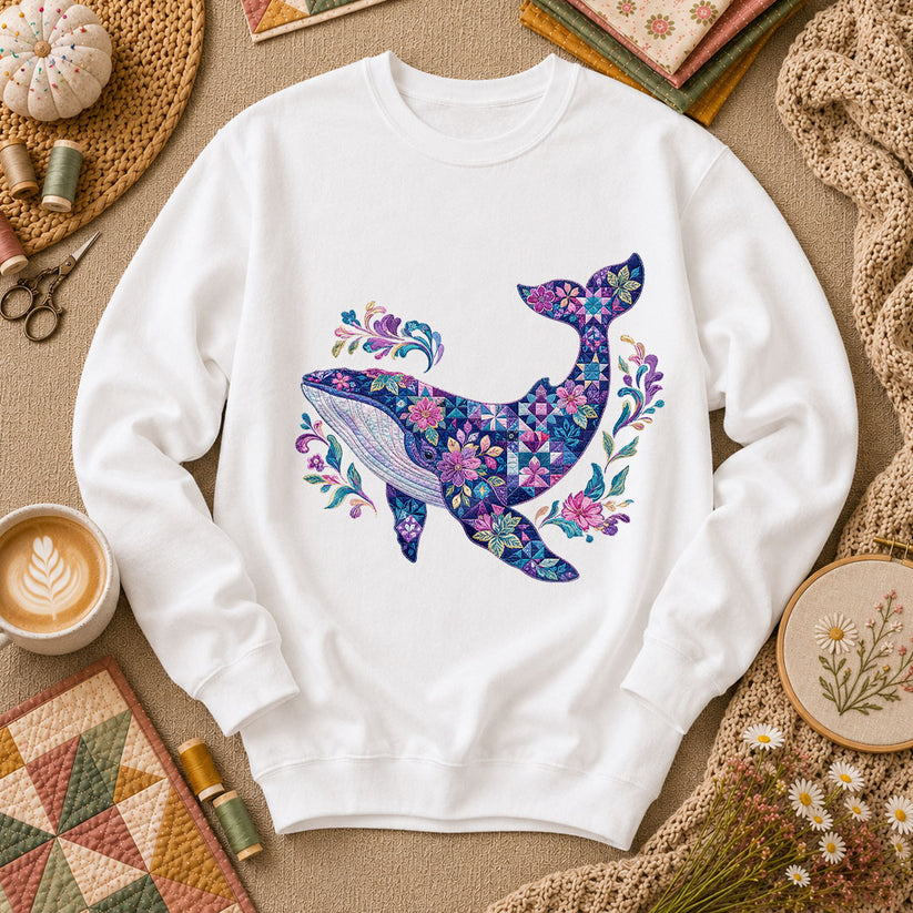 Patchwork Whale Ocean - White