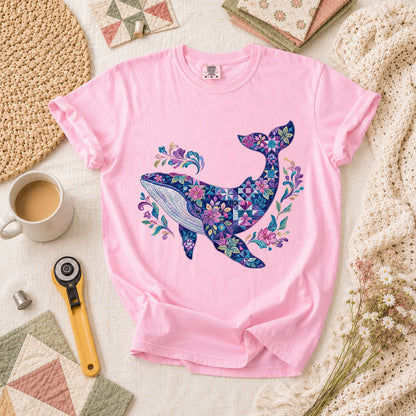 Patchwork Whale Ocean T-Shirt - Blossom