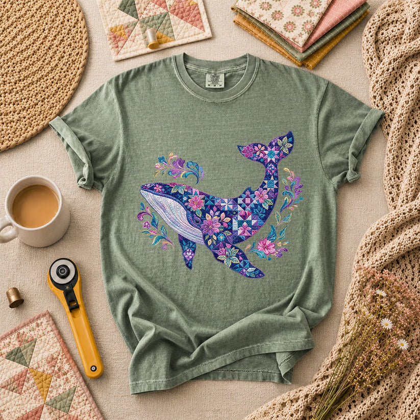 Patchwork Whale Ocean T-Shirt - Forest