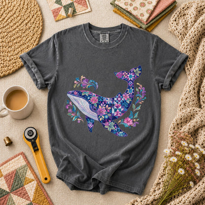 Patchwork Whale Ocean T-Shirt - Grey