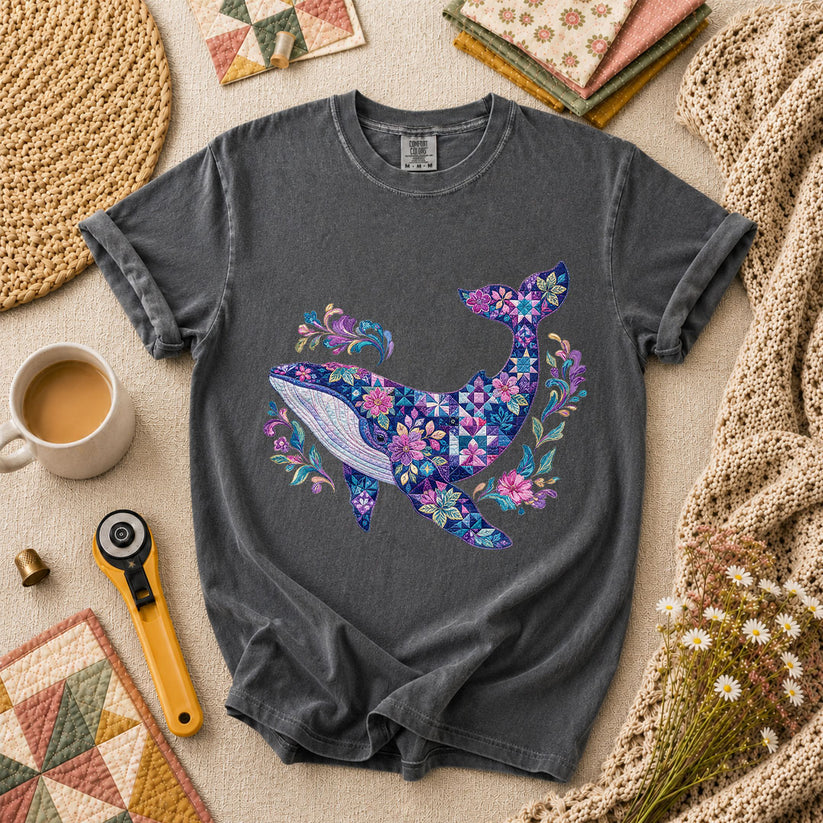 Patchwork Whale Ocean T-Shirt - Grey
