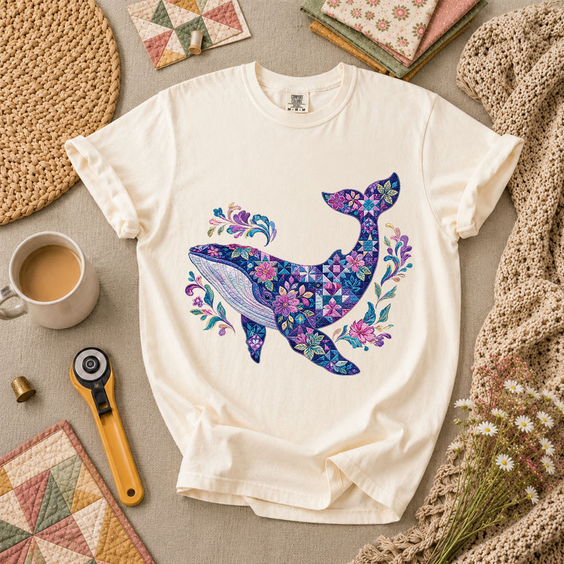 Patchwork Whale Ocean T-Shirt - Ivory