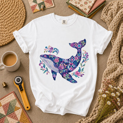 Patchwork Whale Ocean T-Shirt - White