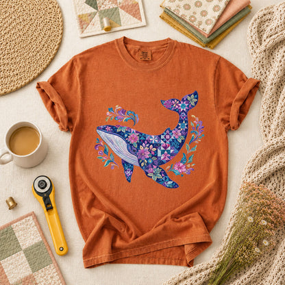 Patchwork Whale Ocean T-Shirt - Yam