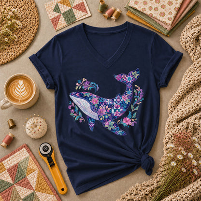 Patchwork Whale Ocean - Navy