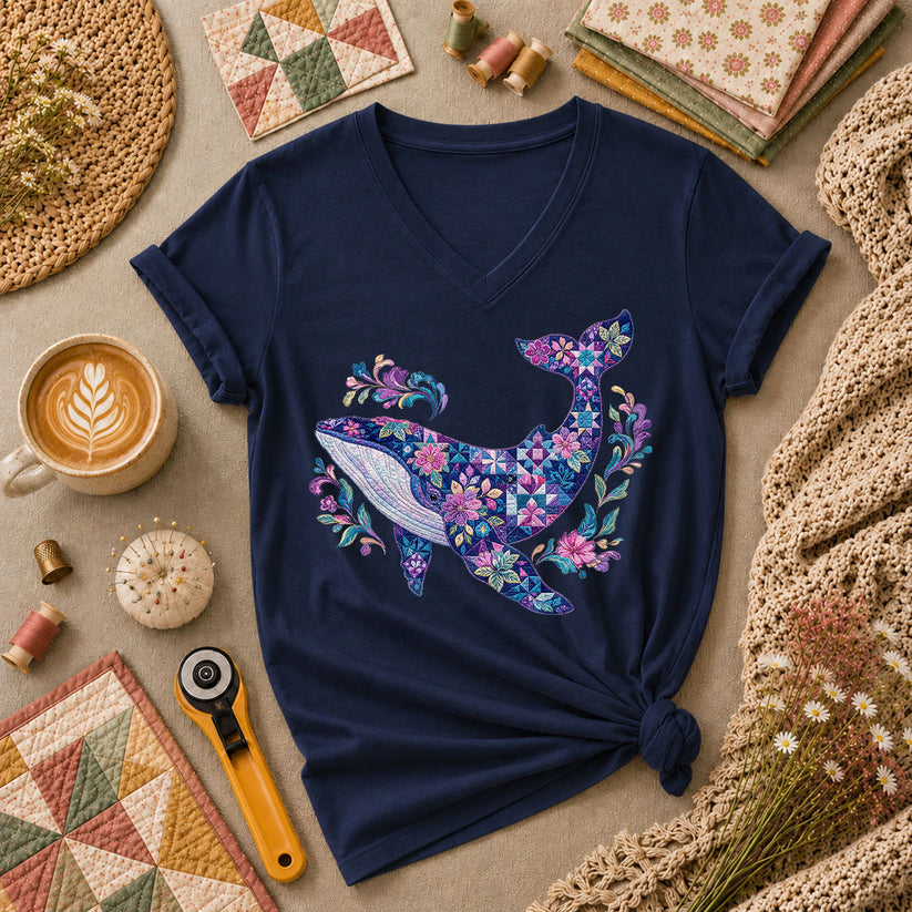 Patchwork Whale Ocean - Navy