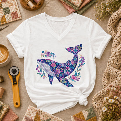 Patchwork Whale Ocean - White