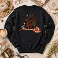 Playful Black Cat Red Ribbon Long Sleeve