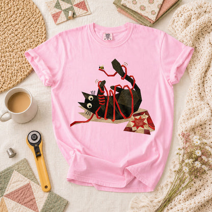 Playful Black Cat Red Ribbon - Blossom