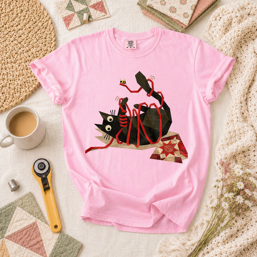 Playful Black Cat Red Ribbon - Blossom