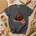 Playful Black Cat Red Ribbon T-Shirt