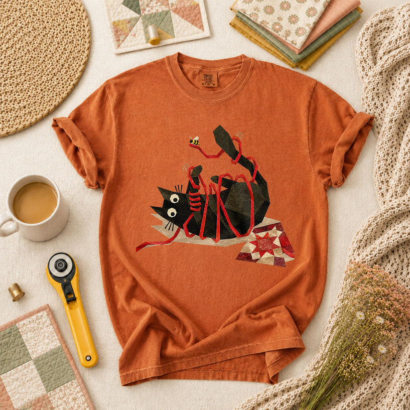 Playful Black Cat Red Ribbon - Yam