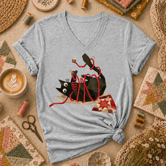 Playful Black Cat Red Ribbon - Sport Grey