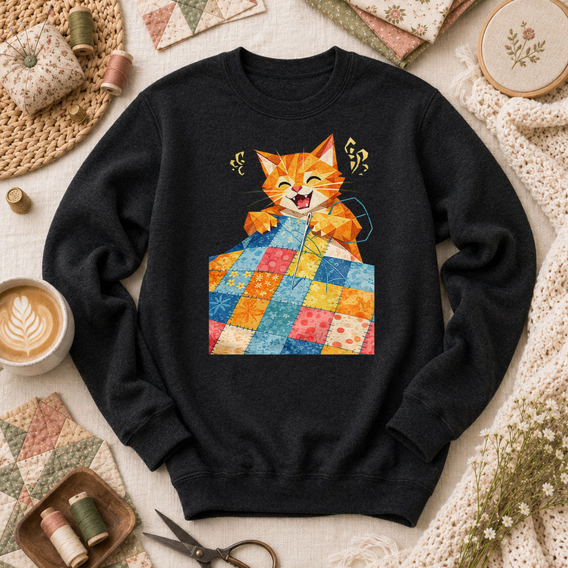 Happy Ginger Cat Patchwork Quilt - Black