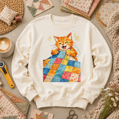 Happy Ginger Cat Patchwork Quilt - Natural