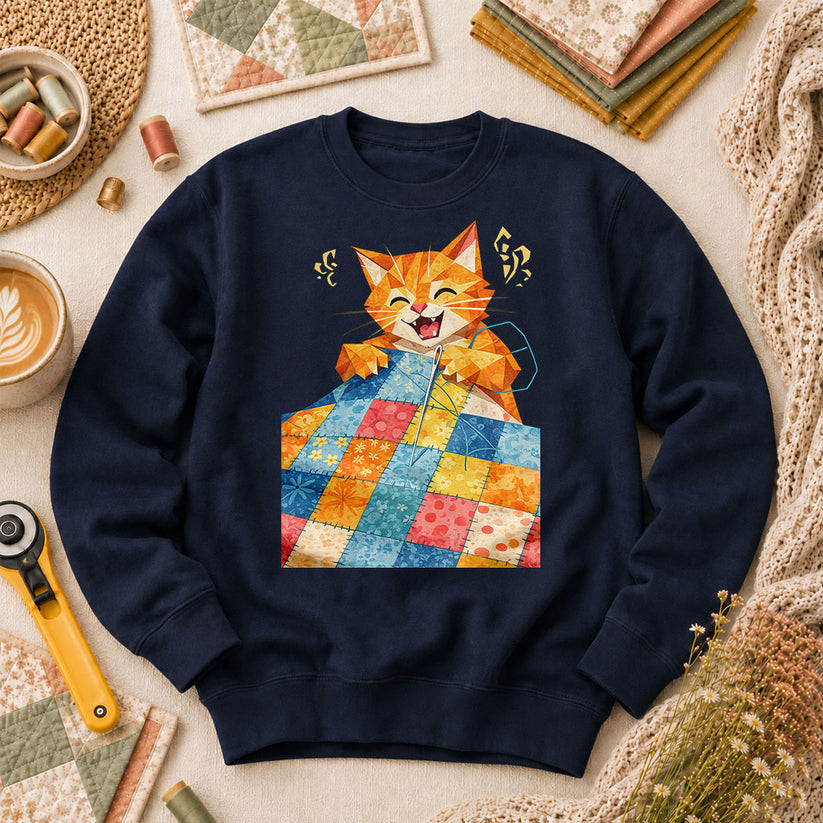 Happy Ginger Cat Patchwork Quilt - Navy