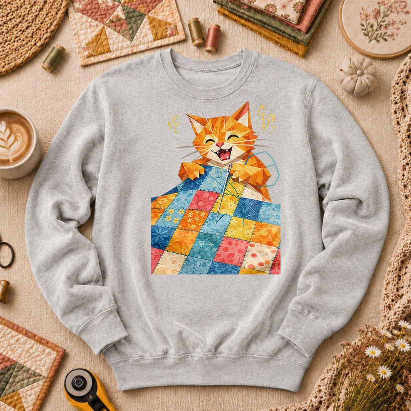 Happy Ginger Cat Patchwork Quilt - Sport Grey