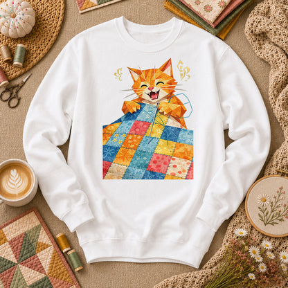 Happy Ginger Cat Patchwork Quilt - White