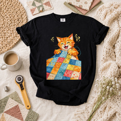 Happy Ginger Cat Patchwork Quilt - Black