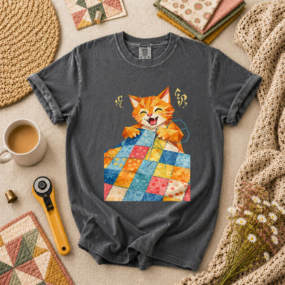Happy Ginger Cat Patchwork Quilt - Grey