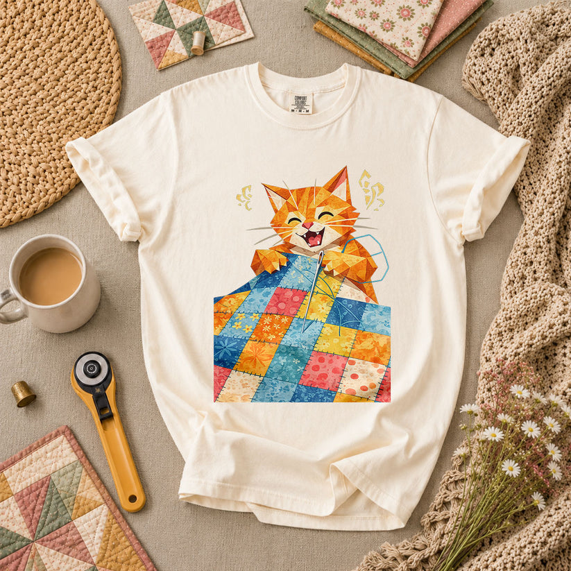 Happy Ginger Cat Patchwork Quilt - Ivory