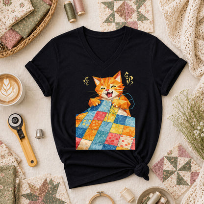 Happy Ginger Cat Patchwork Quilt - Black