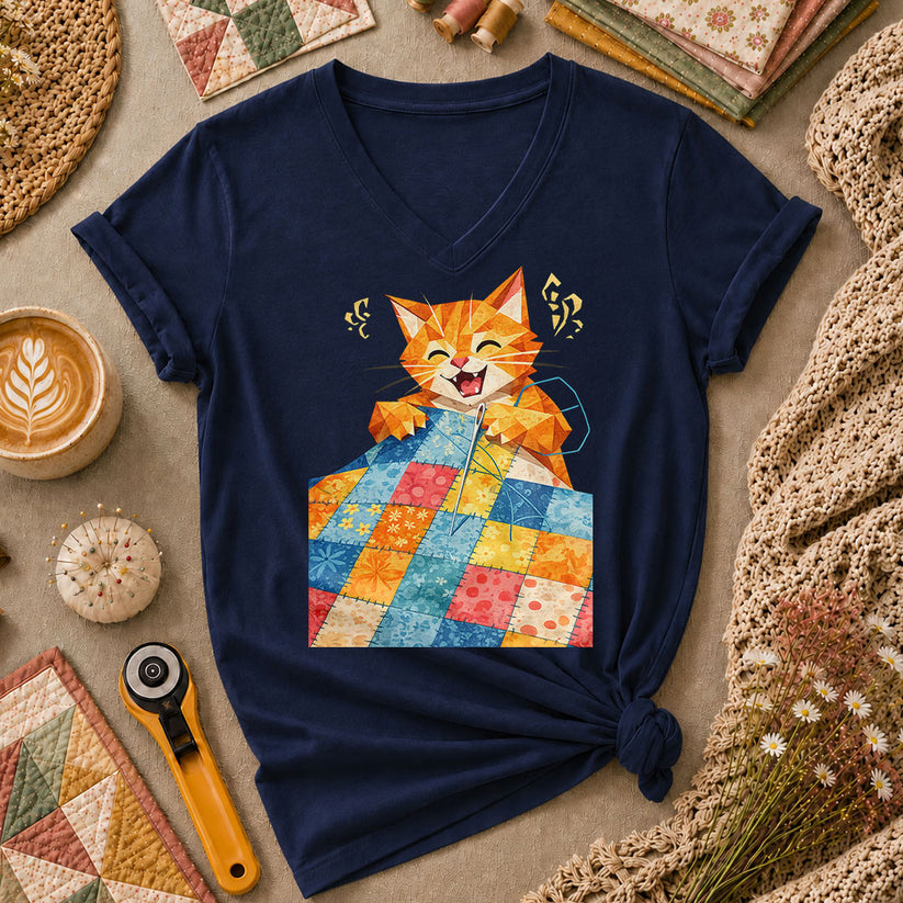 Happy Ginger Cat Patchwork Quilt - Navy