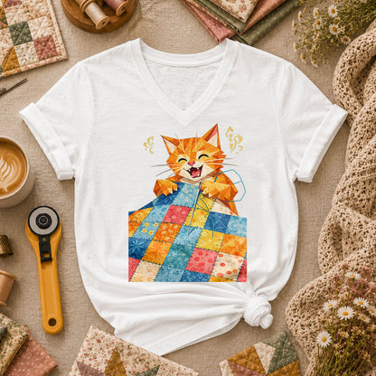 Happy Ginger Cat Patchwork Quilt - White