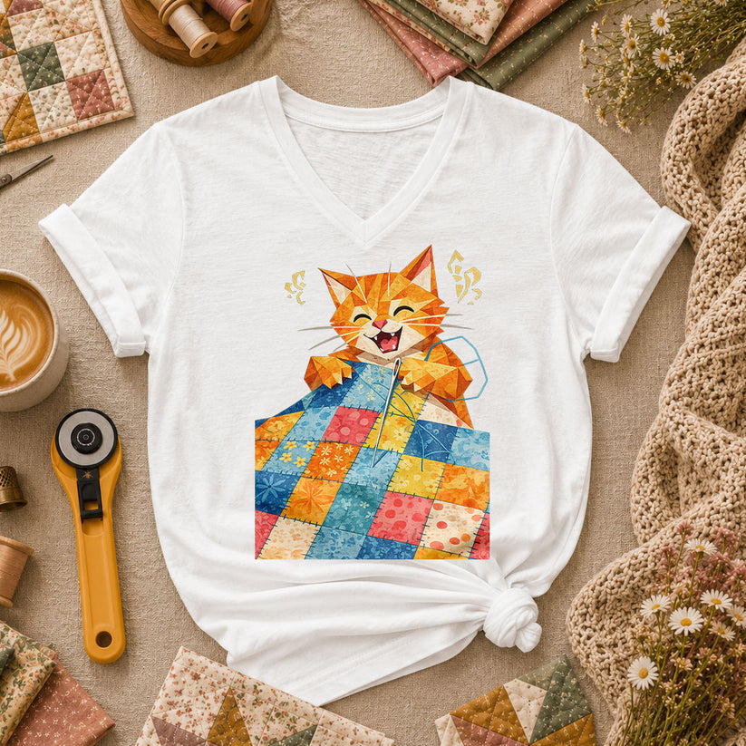 Happy Ginger Cat Patchwork Quilt - White