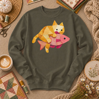 Ginger Cat Catch Fish - Military Green