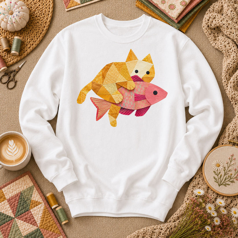 Ginger Cat Catch Fish - White