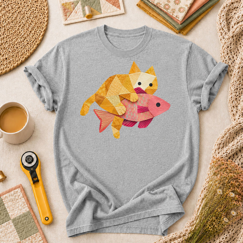Ginger Cat Catch Fish - Athletic Heather