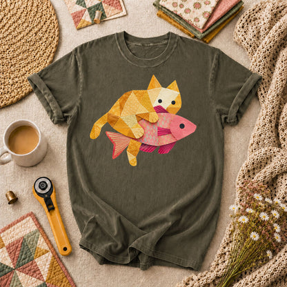 Ginger Cat Catch Fish - Military Green