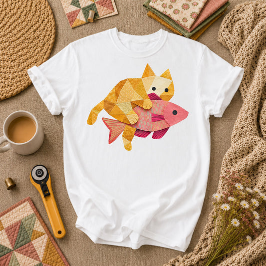 Ginger Cat Catch Fish - White