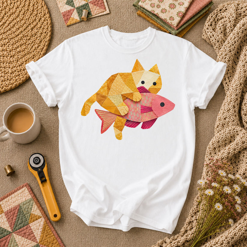 Ginger Cat Catch Fish - White