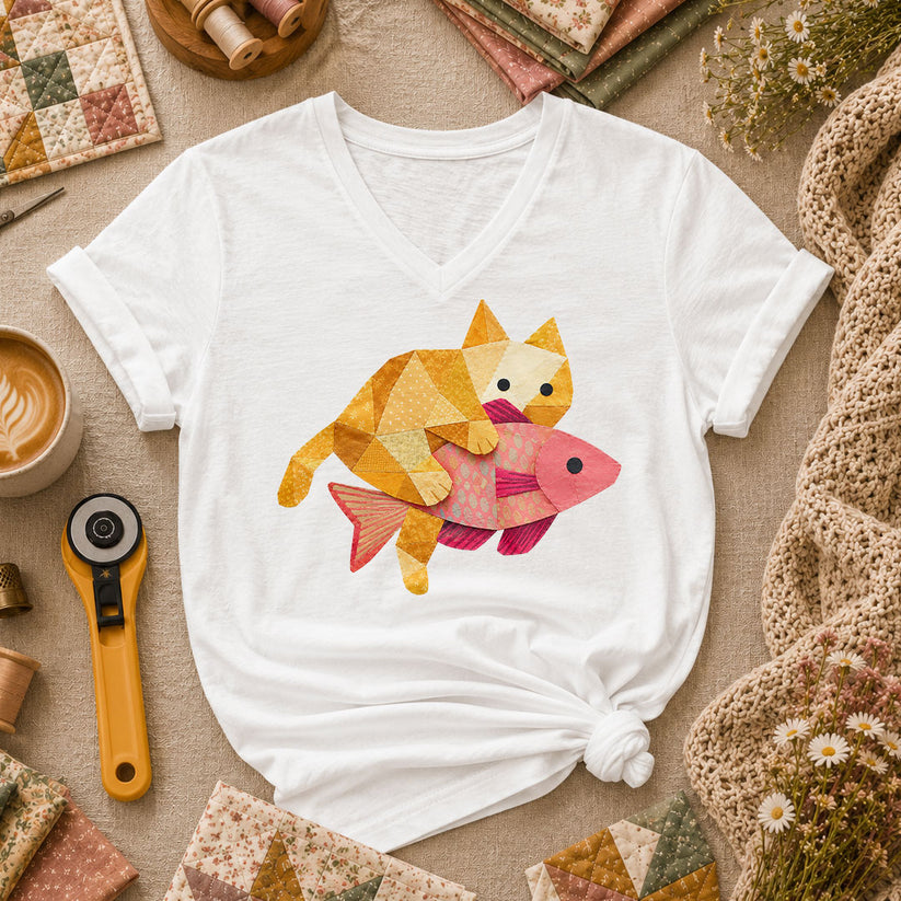 Ginger Cat Catch Fish - White