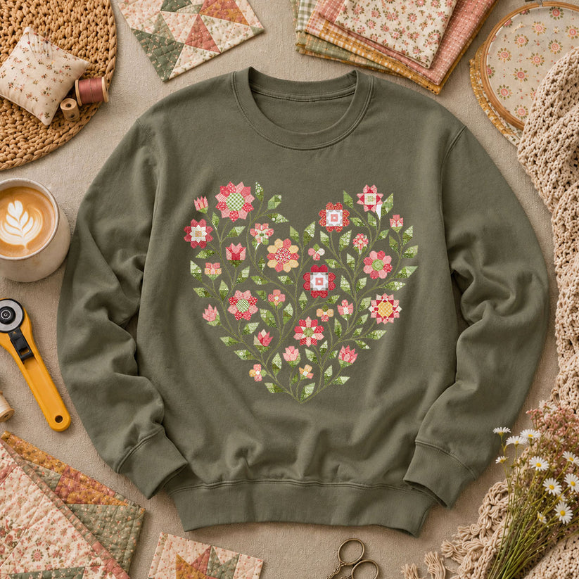 Floral Heart Quilt - Military Green