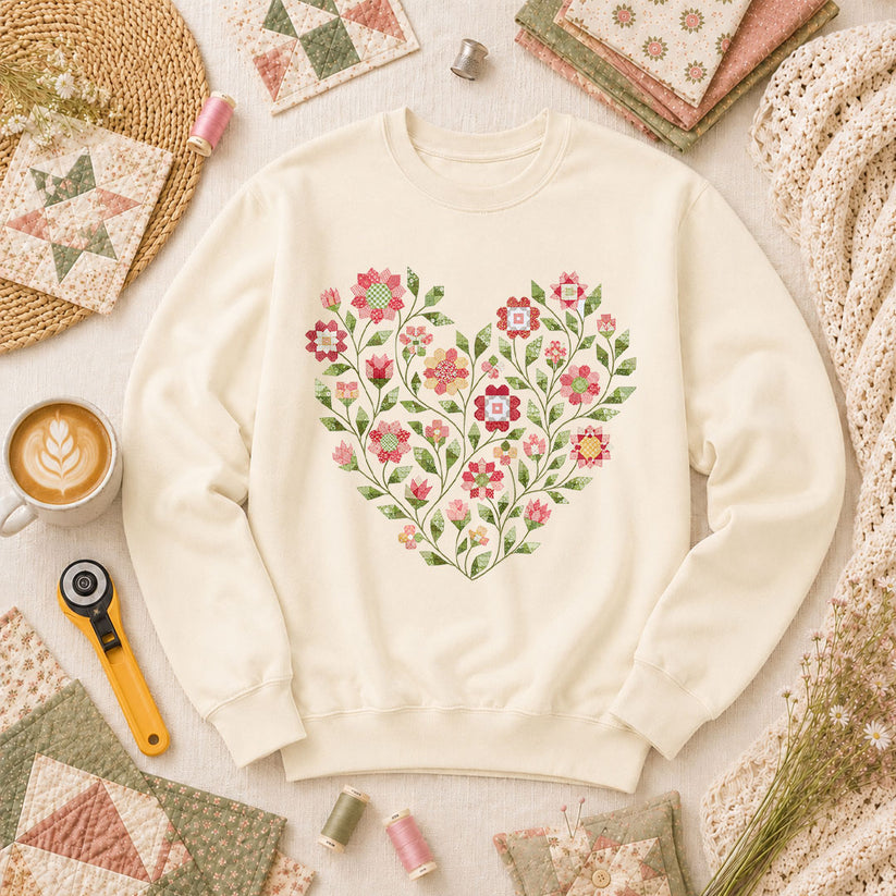 Floral Heart Quilt - Natural