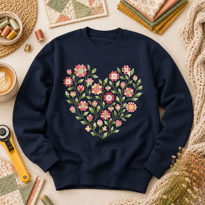 Floral Heart Quilt - Navy