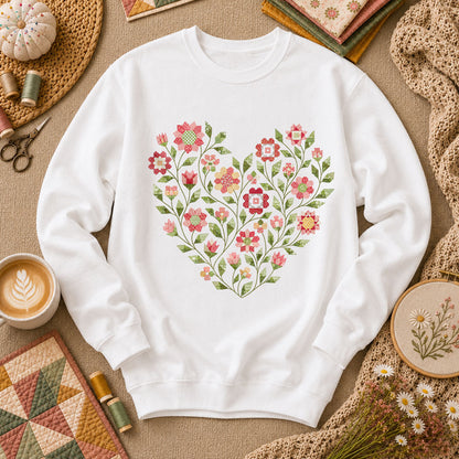 Floral Heart Quilt - White