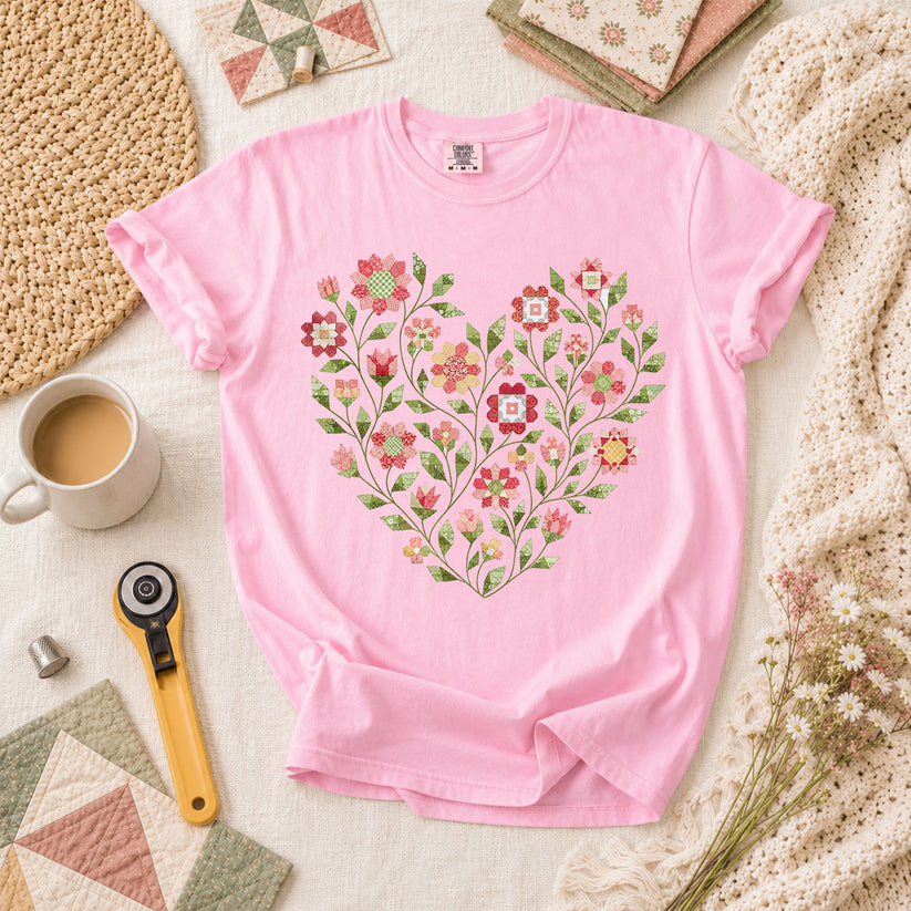 Floral Heart Quilt T-Shirt - Blossom
