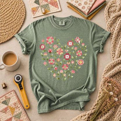 Floral Heart Quilt T-Shirt - Forest