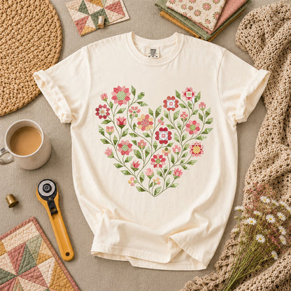 Floral Heart Quilt T-Shirt - Ivory