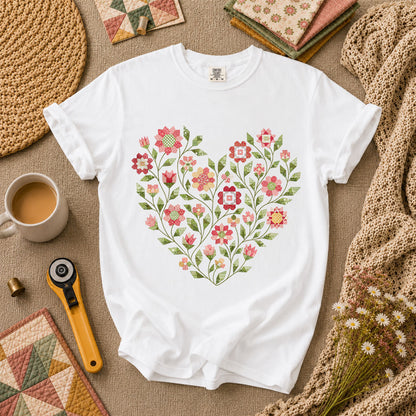 Floral Heart Quilt T-Shirt - White