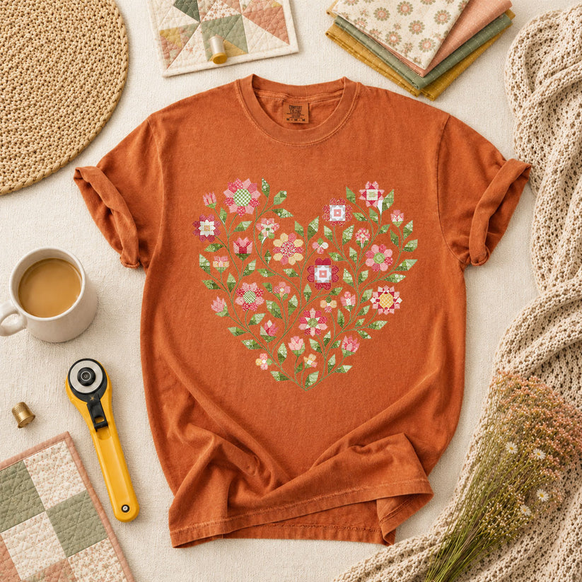 Floral Heart Quilt T-Shirt - Yam